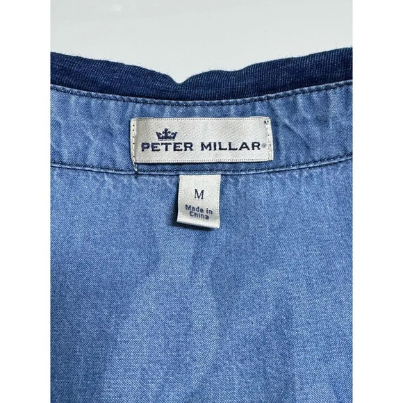 Peter Millar Blue & Denim Stripe Cotton Polo Size Medium - Picture 3 of 8